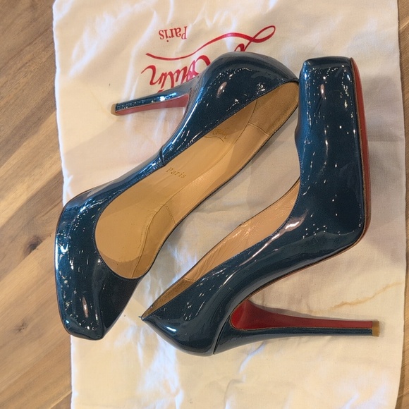 Christian Loubutin Platform Deep Teal Patent Leather Stilettos Sz 38 - Picture 11 of 14